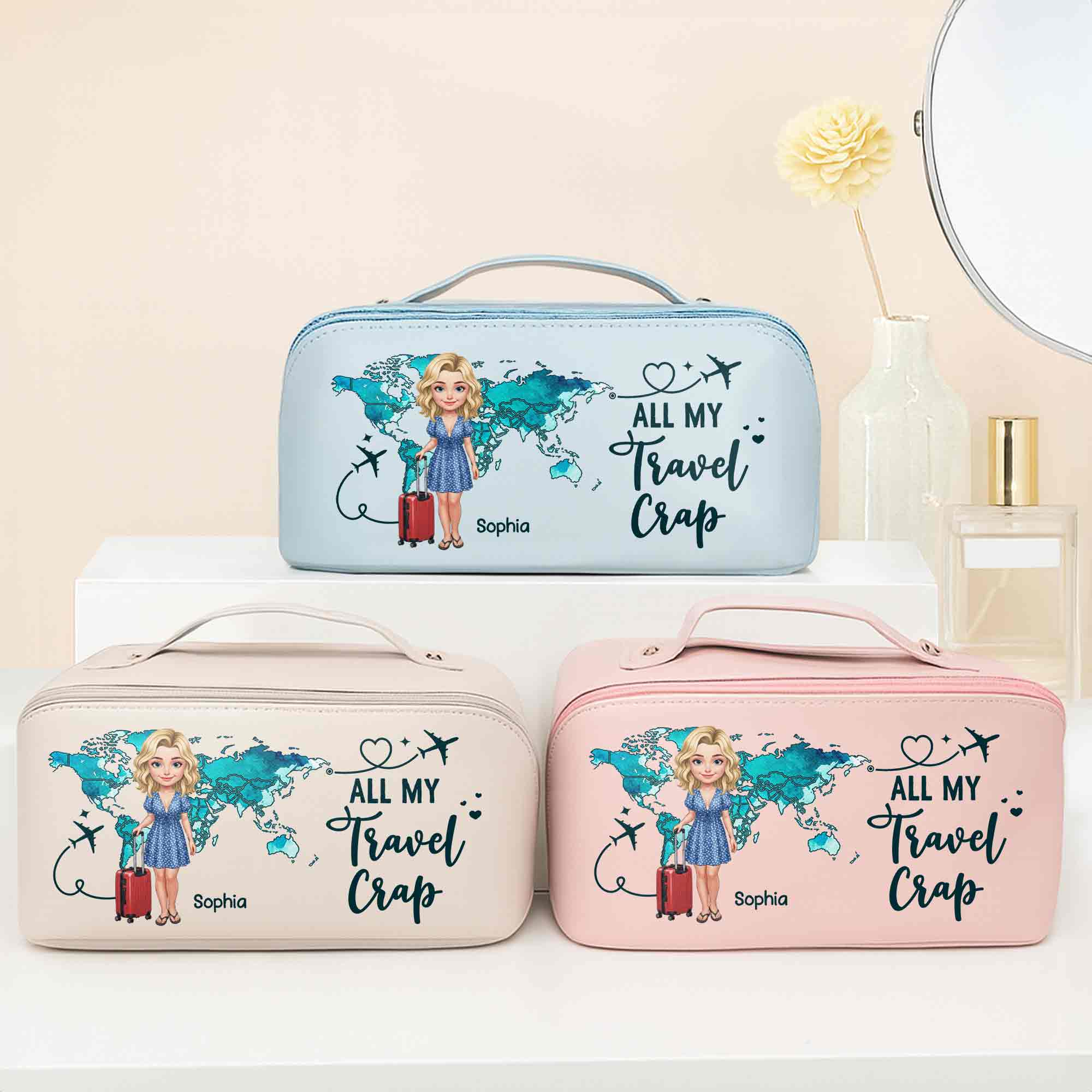 Personalized Faux Leather Makeup Bag Custom Name Gift for Women