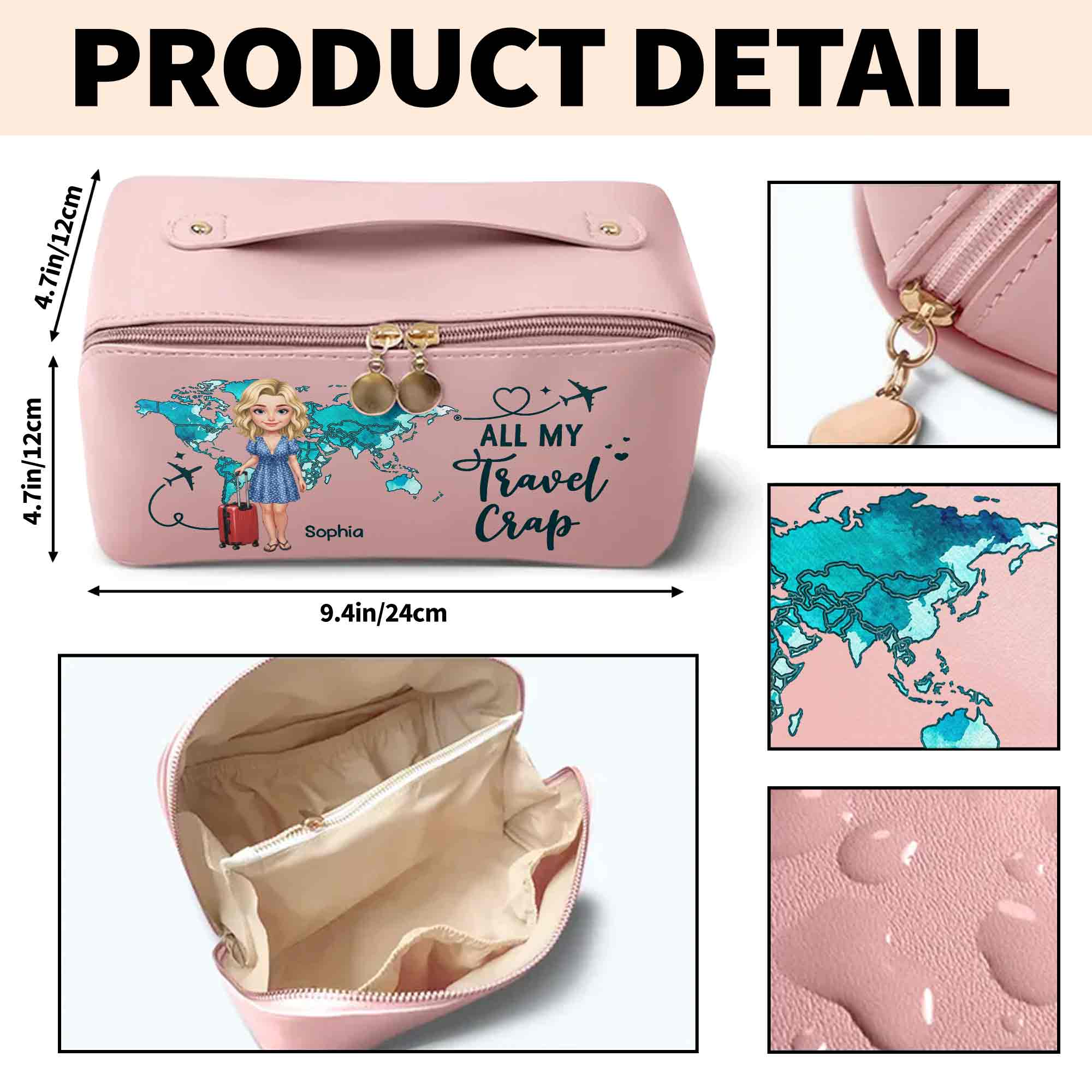 Personalized Faux Leather Makeup Bag Custom Name Gift for Women