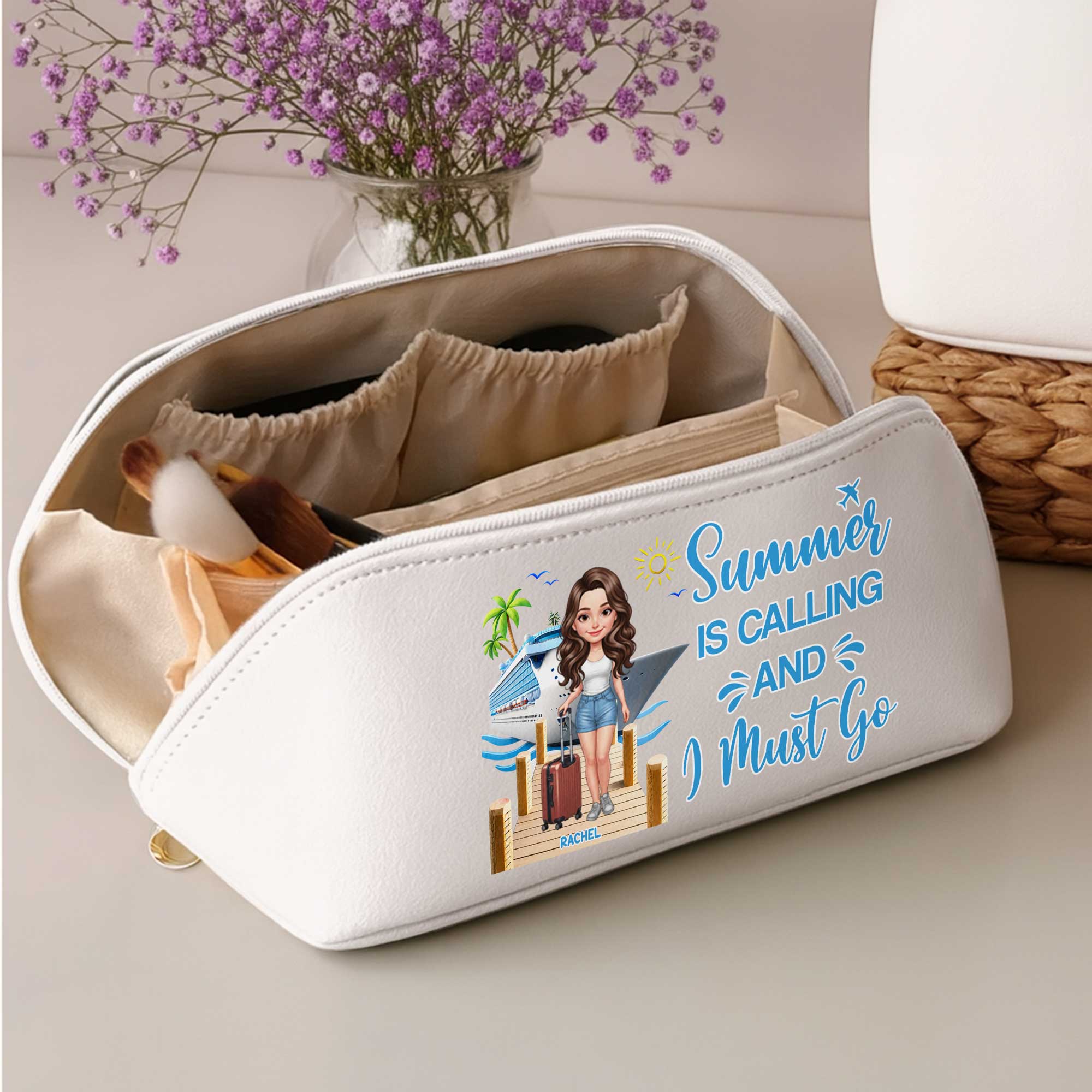 Personalized Faux Leather Makeup Bag Custom Name Travel Gift for Women