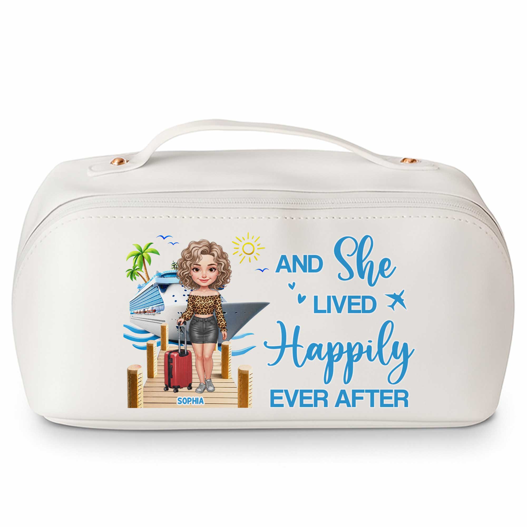 Personalized Faux Leather Makeup Bag Custom Name Travel Gift for Women