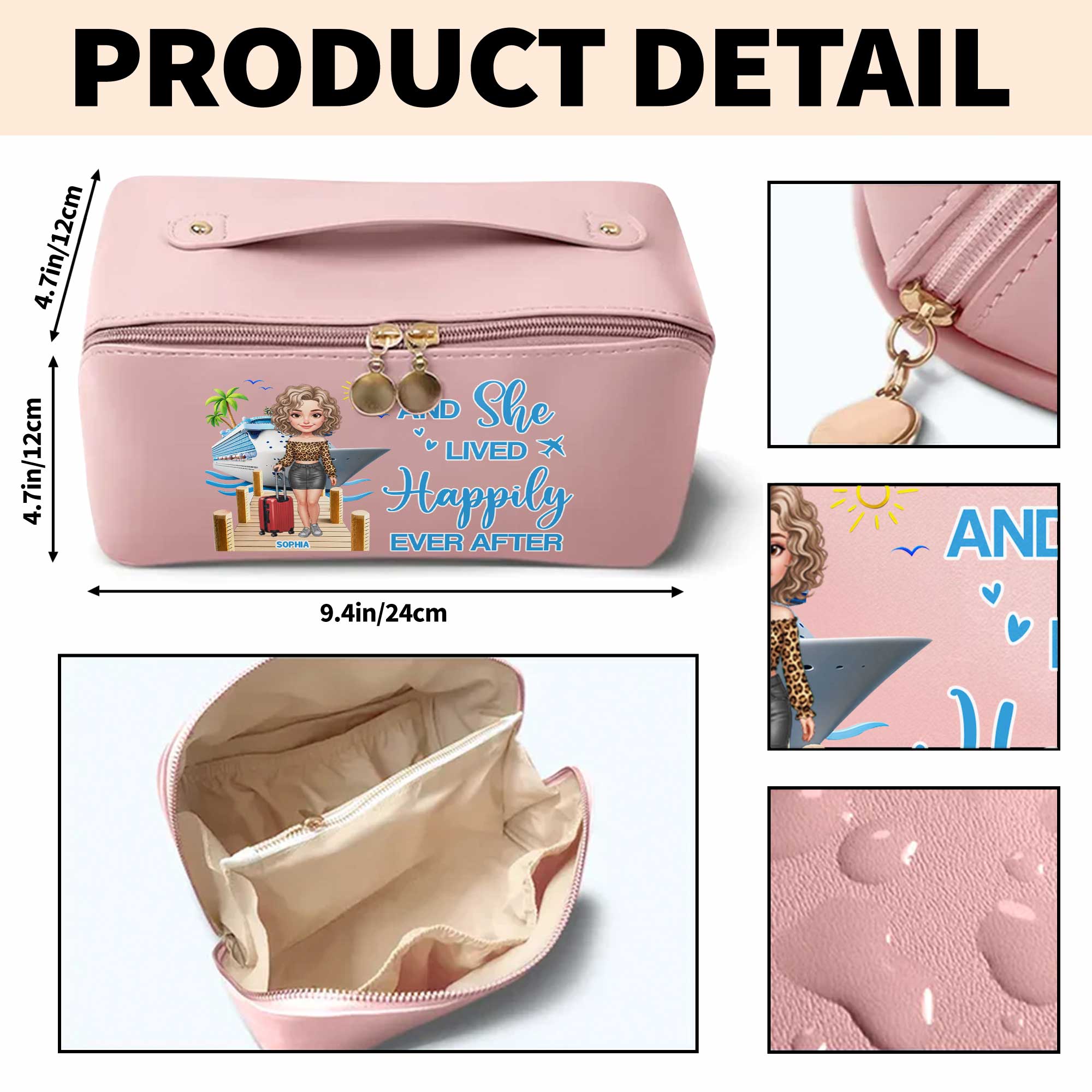 Personalized Faux Leather Makeup Bag Custom Name Travel Gift for Women