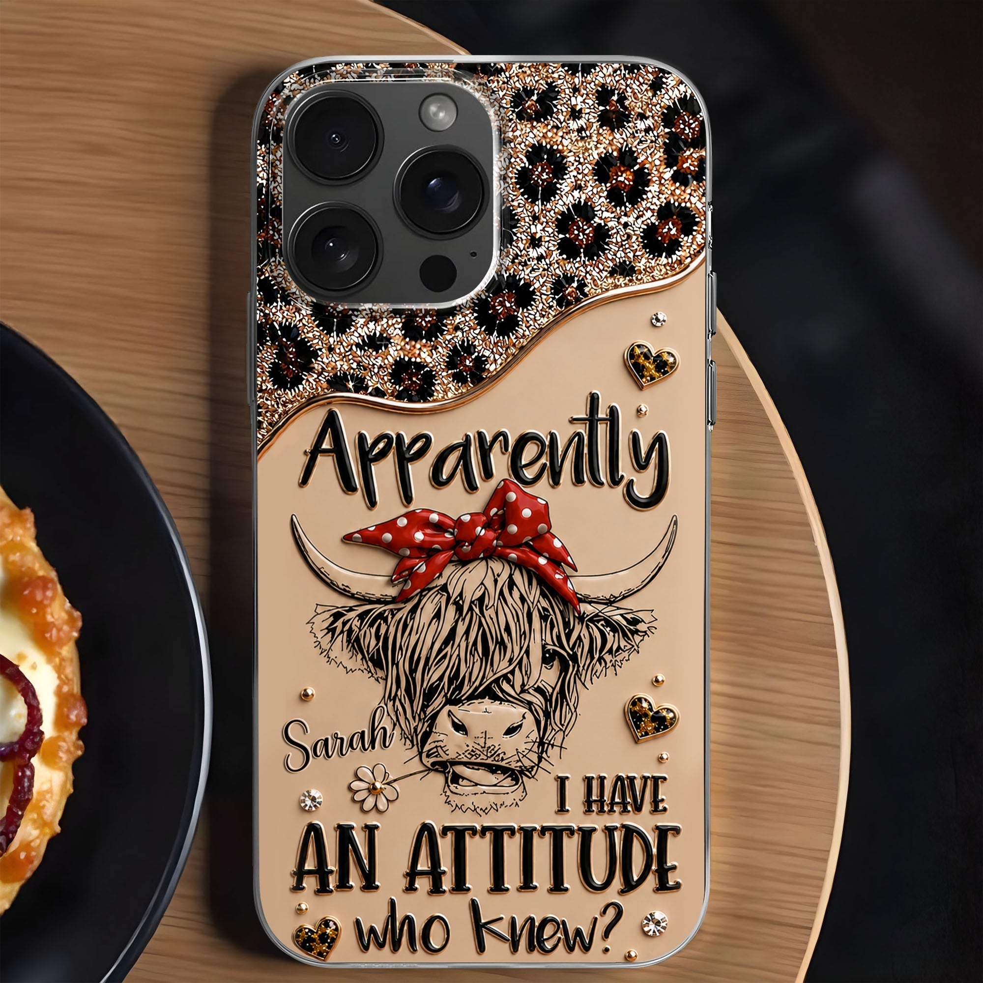 Personalized Clear Phone Case with Highland Cow Design for Her