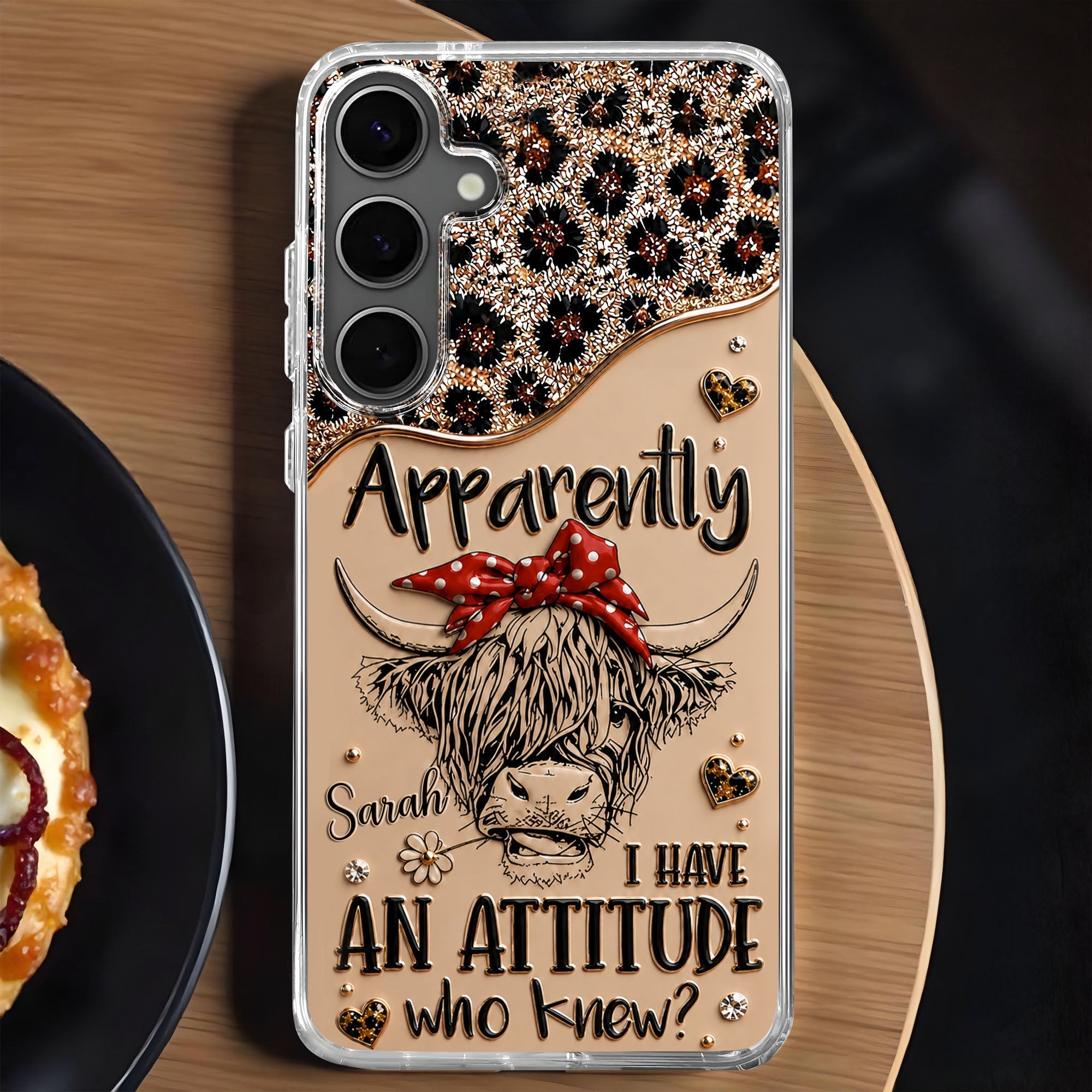 Personalized Clear Phone Case with Highland Cow Design for Her