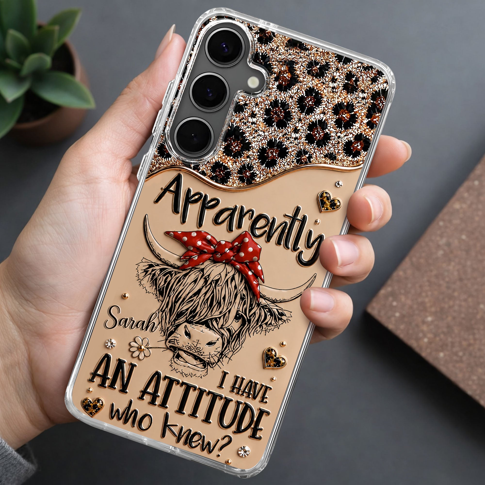 Personalized Clear Phone Case with Highland Cow Design for Her