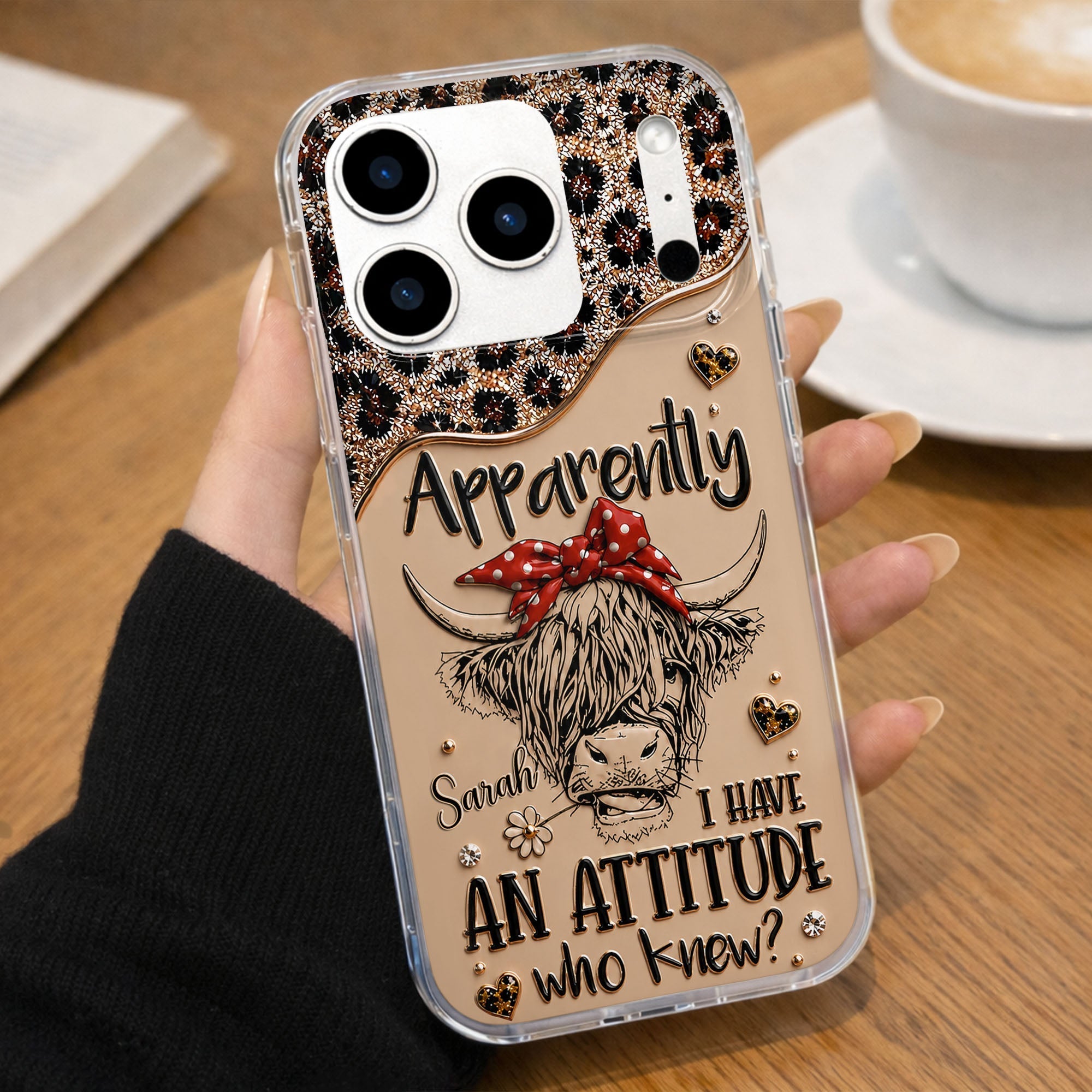 Personalized Clear Phone Case with Highland Cow Design for Her