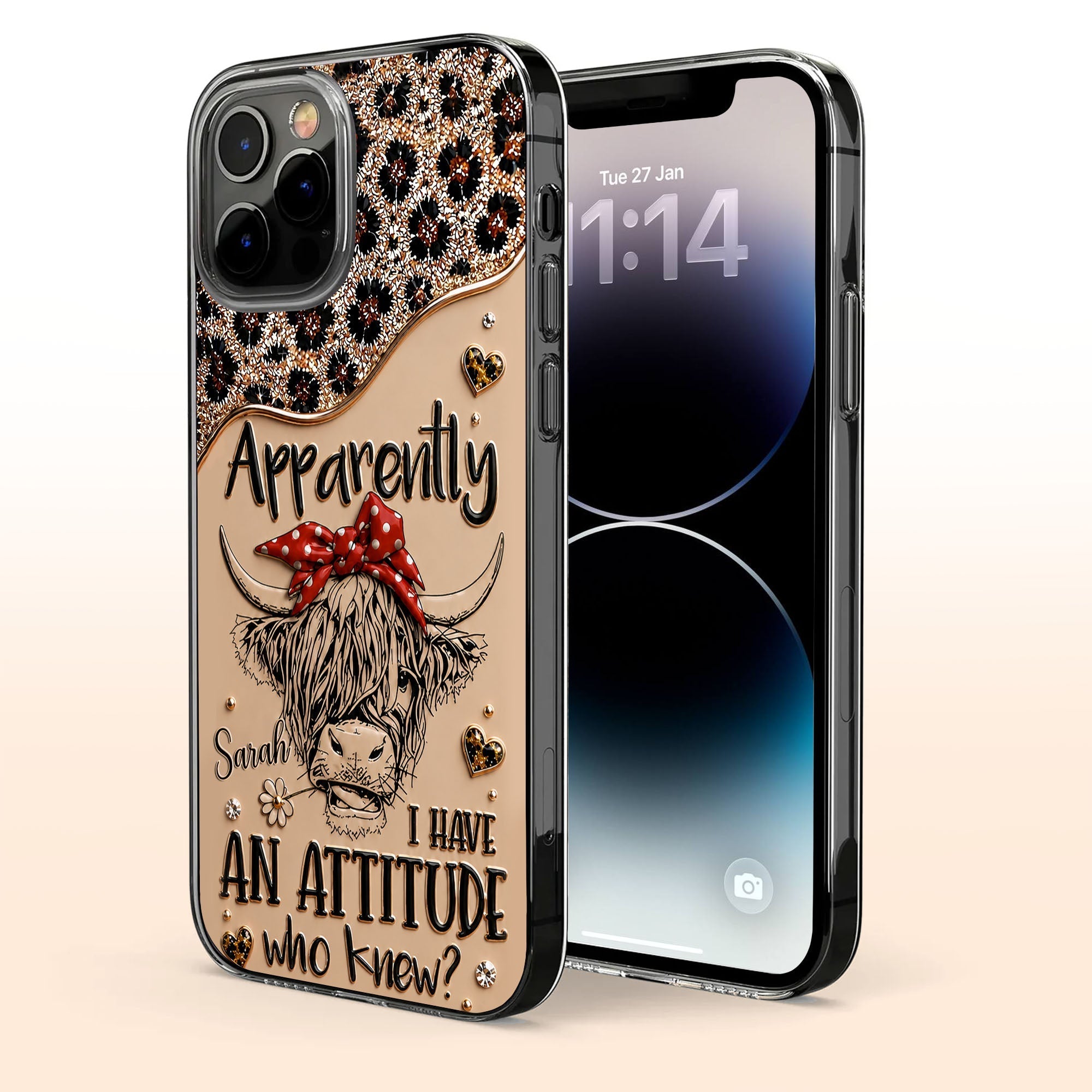 Personalized Clear Phone Case with Highland Cow Design for Her