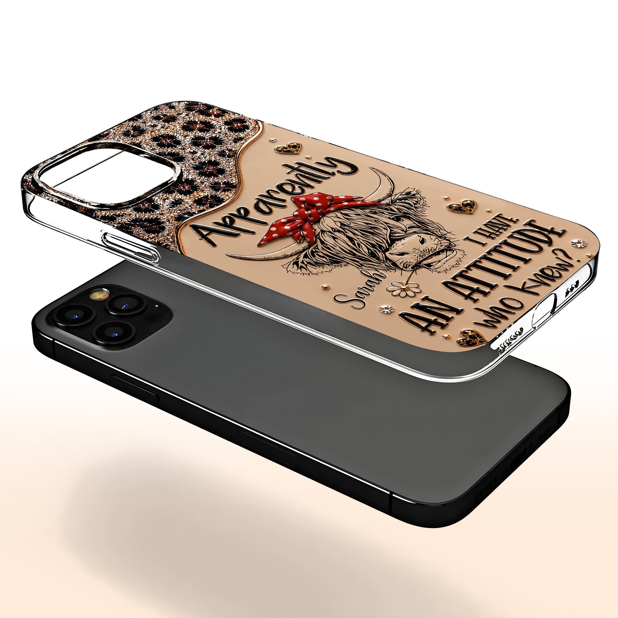 Personalized Clear Phone Case with Highland Cow Design for Her
