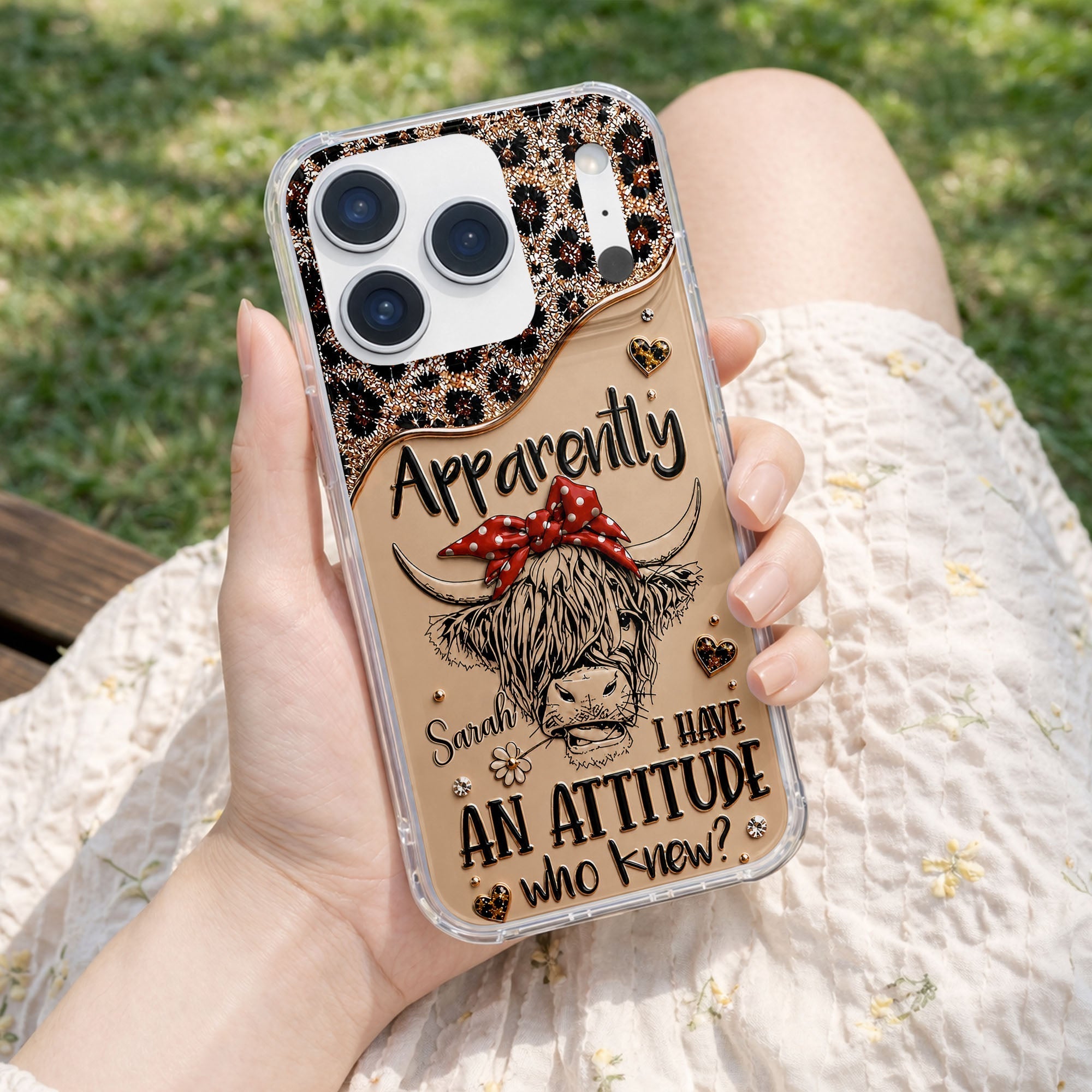Personalized Clear Phone Case with Highland Cow Design for Her