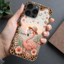 Load image into Gallery viewer, Personalized Clear Phone Case with Flamingo &amp; Leopard Print for Her
