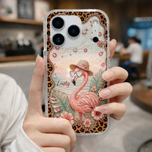 Load image into Gallery viewer, Personalized Clear Phone Case with Flamingo &amp; Leopard Print for Her
