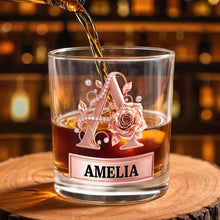 Load image into Gallery viewer, Personalized Floral Rose Gold Initial Custom Whiskey Glass Gift
