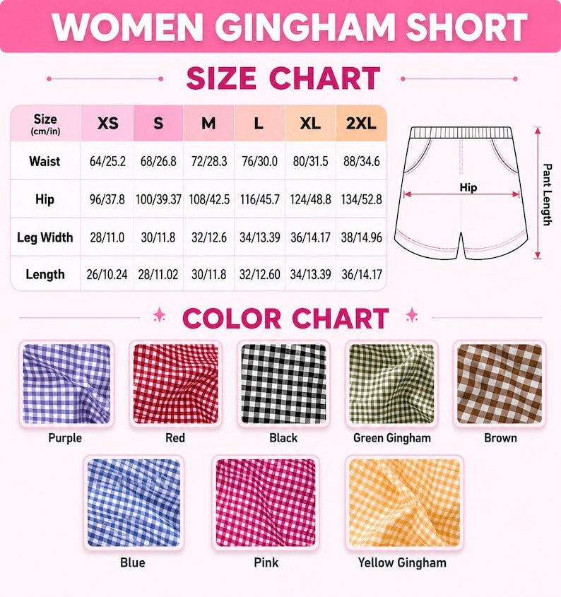 Personalized Embroidered Gingham Shorts for Summer Gift Her