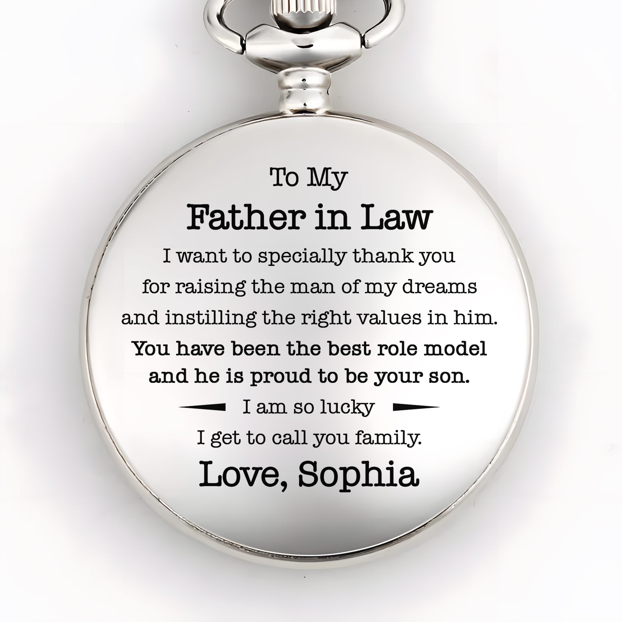 Personalized Silver-Plated Pocket Watch Custom Engraved Gift for Father-in-Law