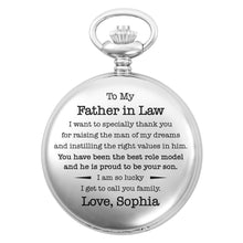 Load image into Gallery viewer, Personalized Silver-Plated Pocket Watch Custom Engraved Gift for Father-in-Law
