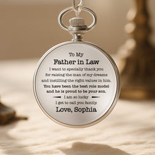 Load image into Gallery viewer, Personalized Silver-Plated Pocket Watch Custom Engraved Gift for Father-in-Law
