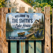 Load image into Gallery viewer, Personalized Welcome Metal Sign Custom Name Lake House Gift
