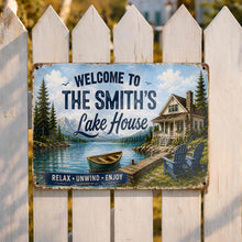 Load image into Gallery viewer, Personalized Welcome Metal Sign Custom Name Lake House Gift
