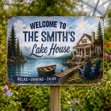 Load image into Gallery viewer, Personalized Welcome Metal Sign Custom Name Lake House Gift
