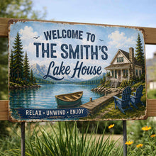Load image into Gallery viewer, Personalized Welcome Metal Sign Custom Name Lake House Gift
