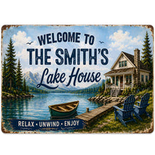 Load image into Gallery viewer, Personalized Welcome Metal Sign Custom Name Lake House Gift
