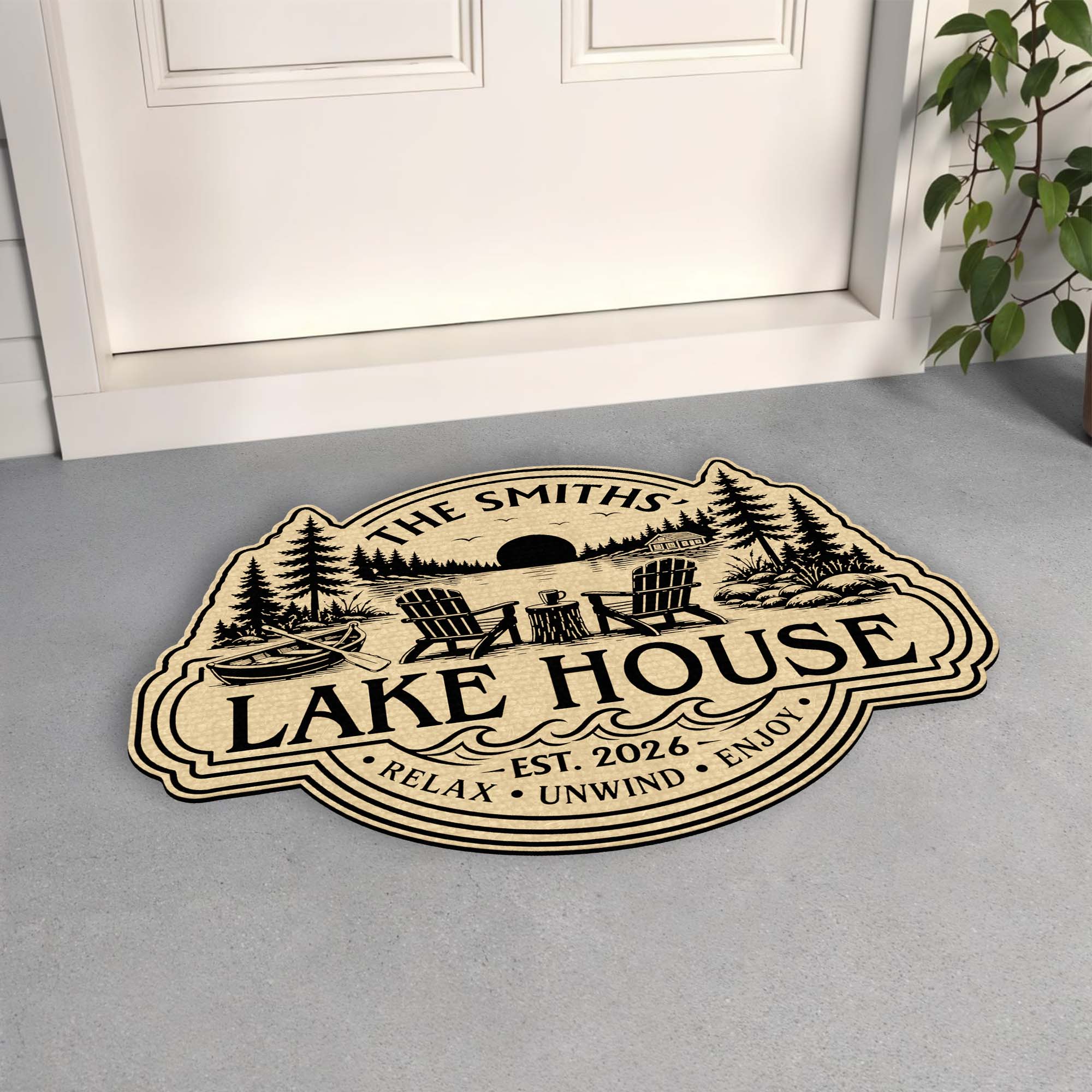 Personalized Custom Shaped Doormat for Lake House Decor