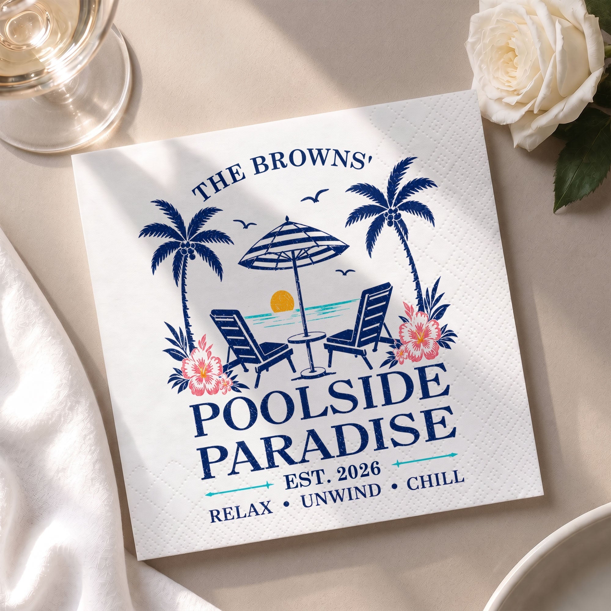 Personalized Cocktail Napkins Custom Family Name Beach Theme
