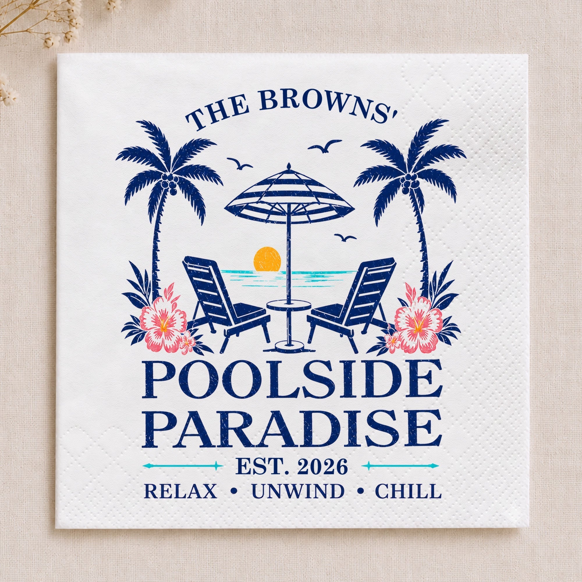 Personalized Cocktail Napkins Custom Family Name Beach Theme