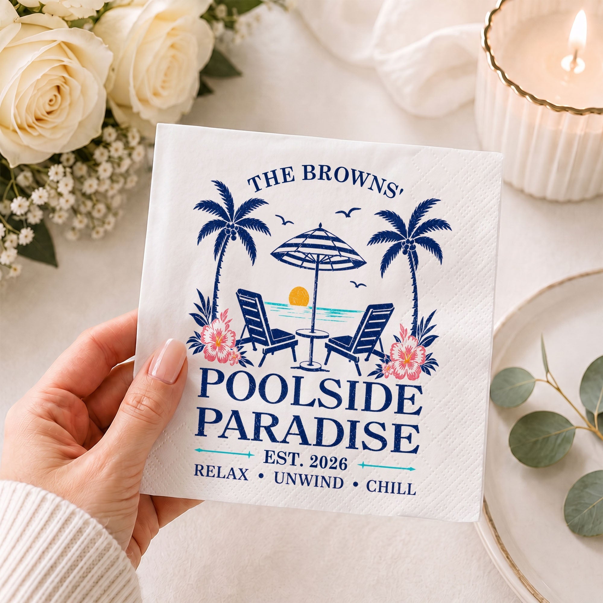 Personalized Cocktail Napkins Custom Family Name Beach Theme