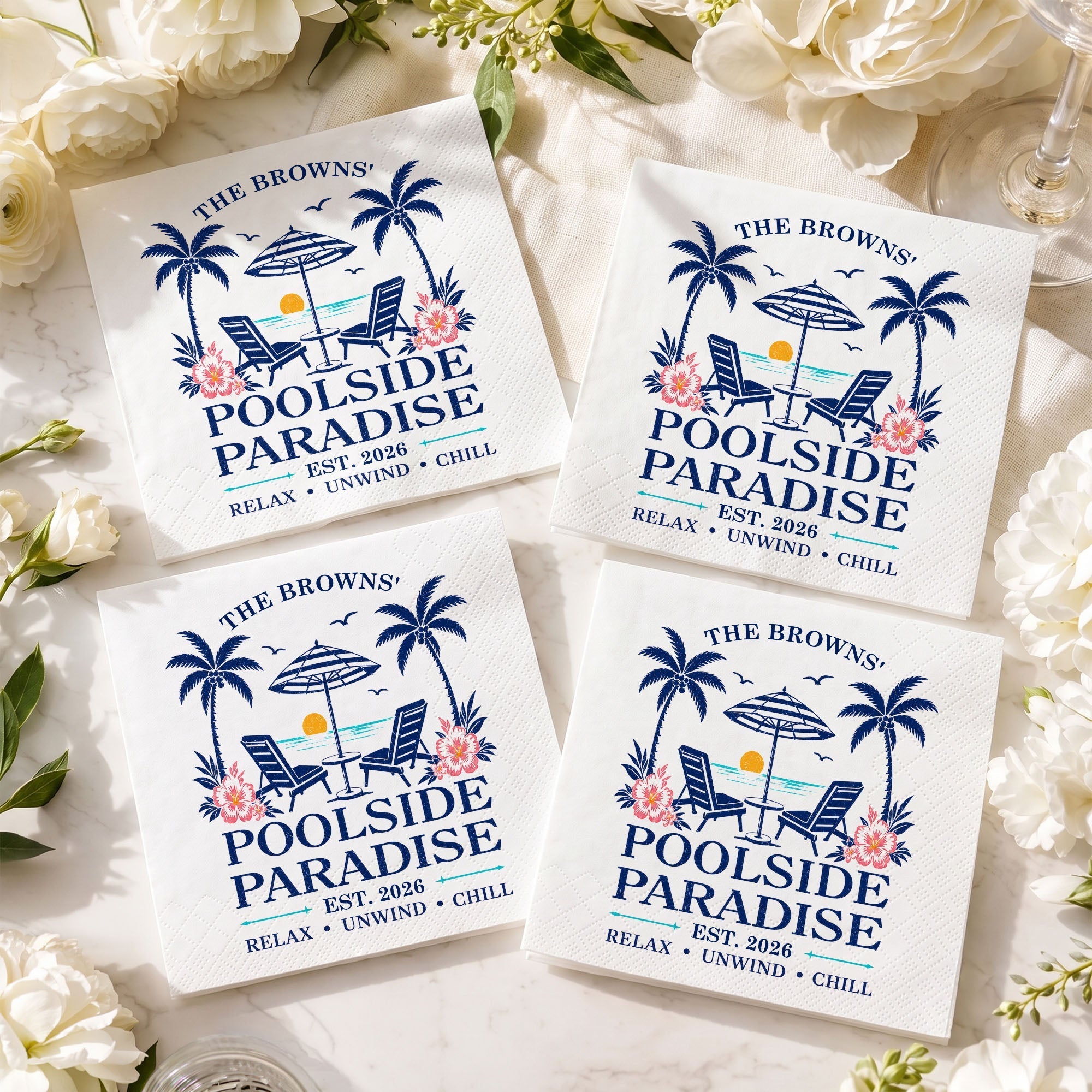 Personalized Cocktail Napkins Custom Family Name Beach Theme