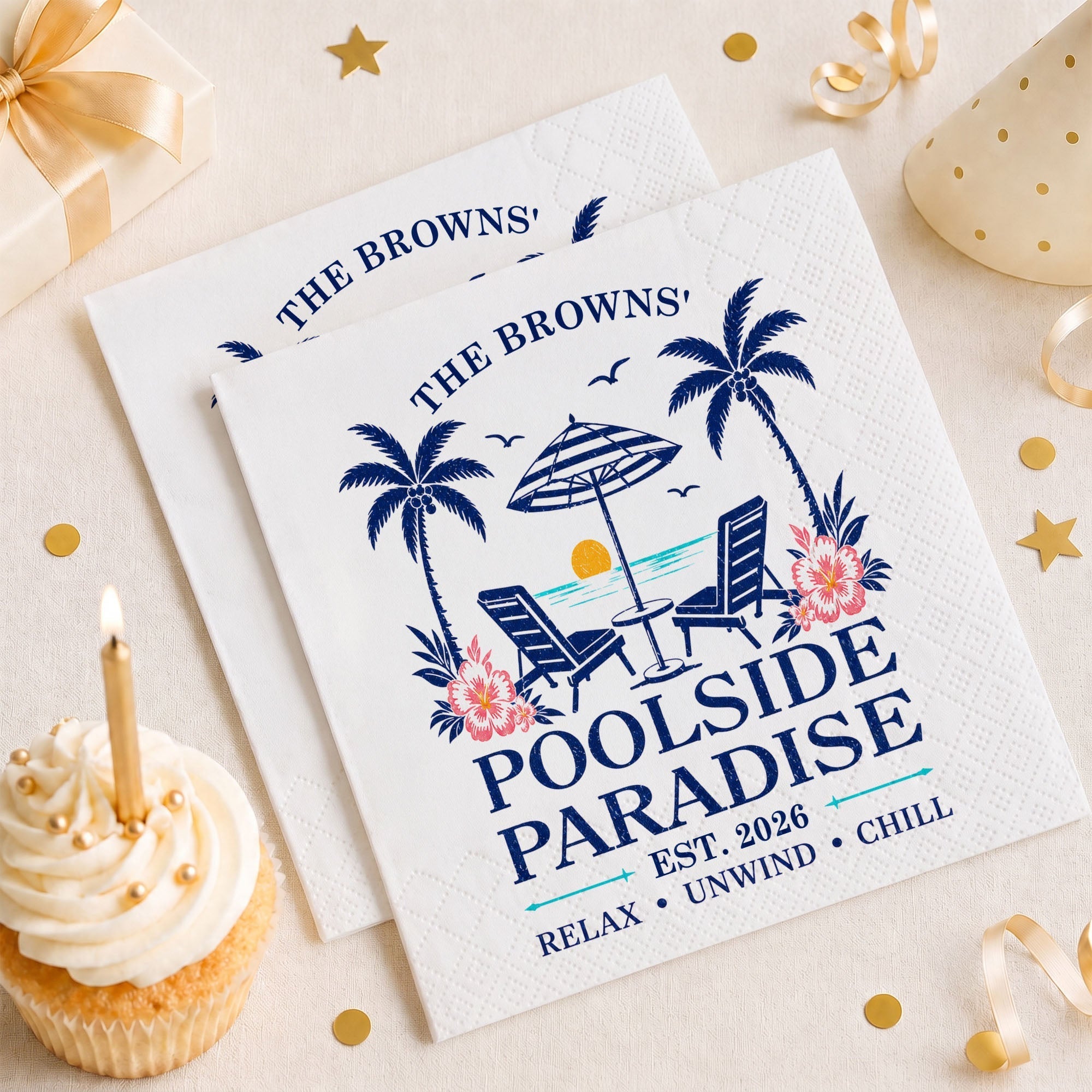 Personalized Cocktail Napkins Custom Family Name Beach Theme