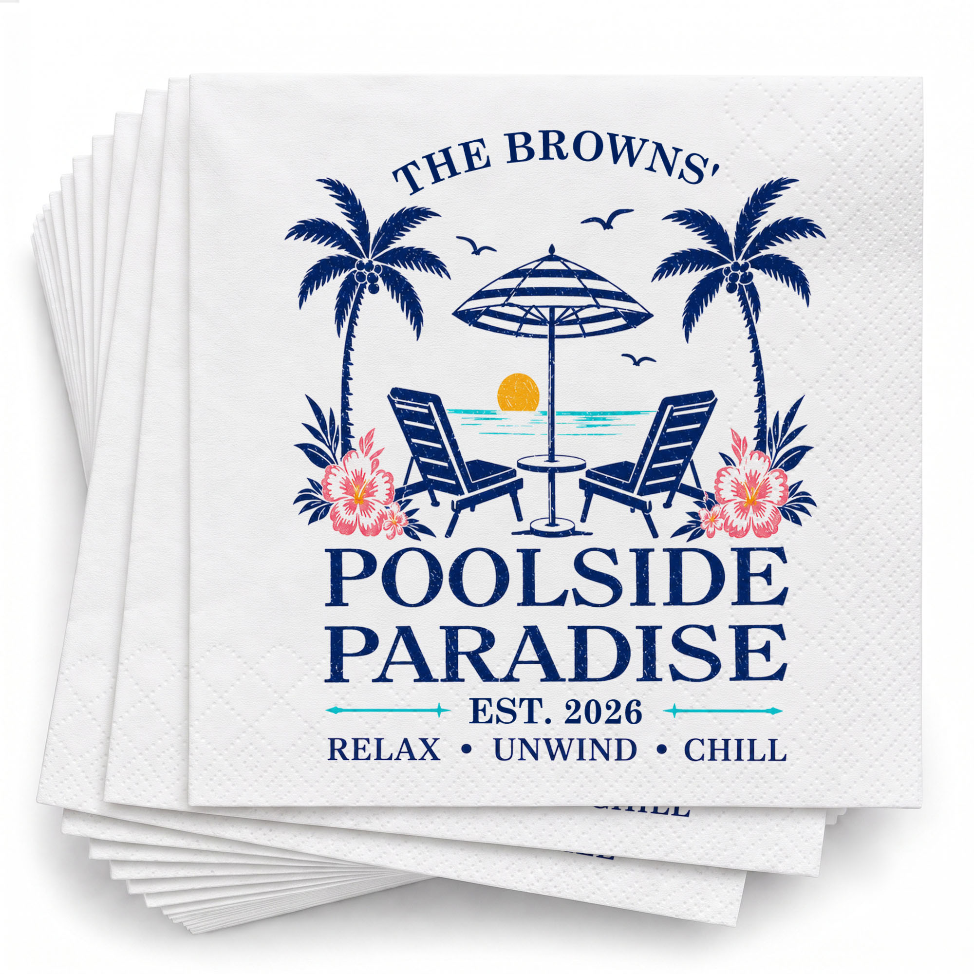 Personalized Cocktail Napkins Custom Family Name Beach Theme