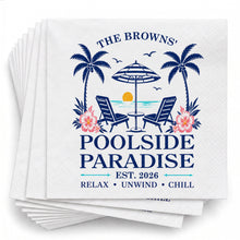 Load image into Gallery viewer, Personalized Cocktail Napkins Custom Family Name Beach Theme
