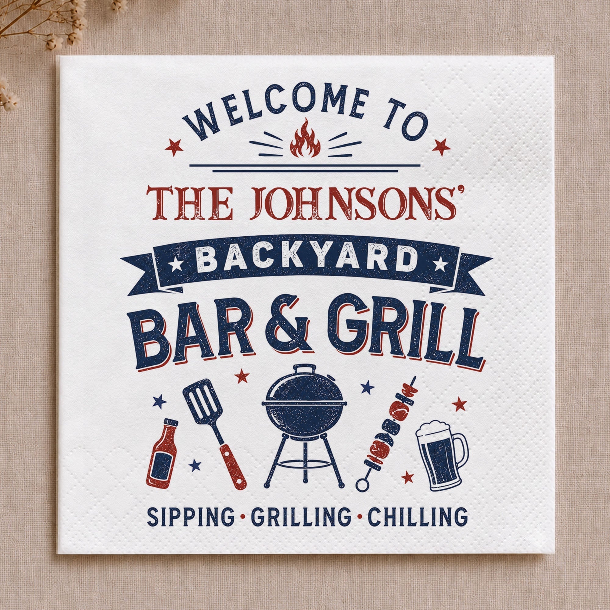 Personalized Cocktail Napkins Custom BBQ Theme Family Gift