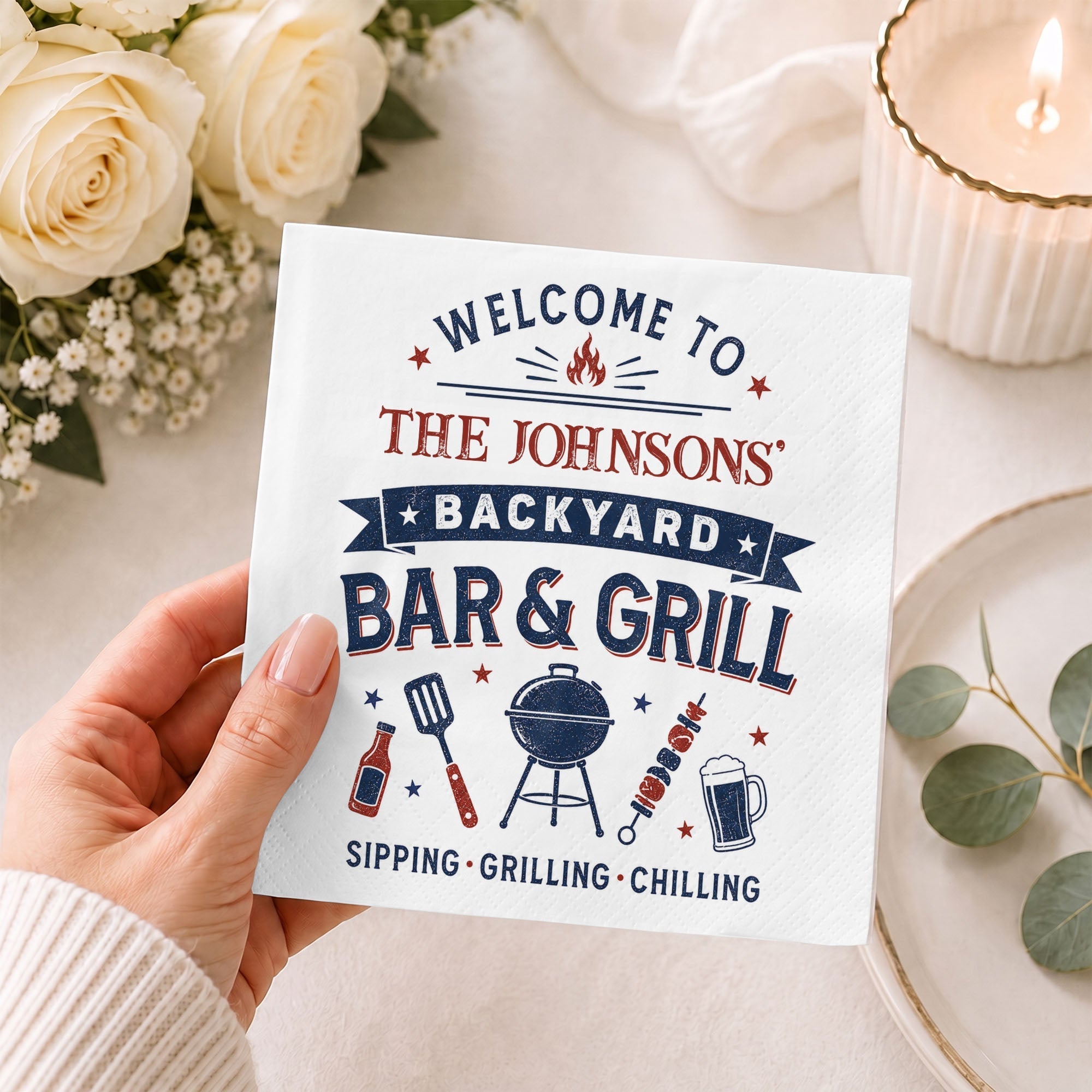 Personalized Cocktail Napkins Custom BBQ Theme Family Gift