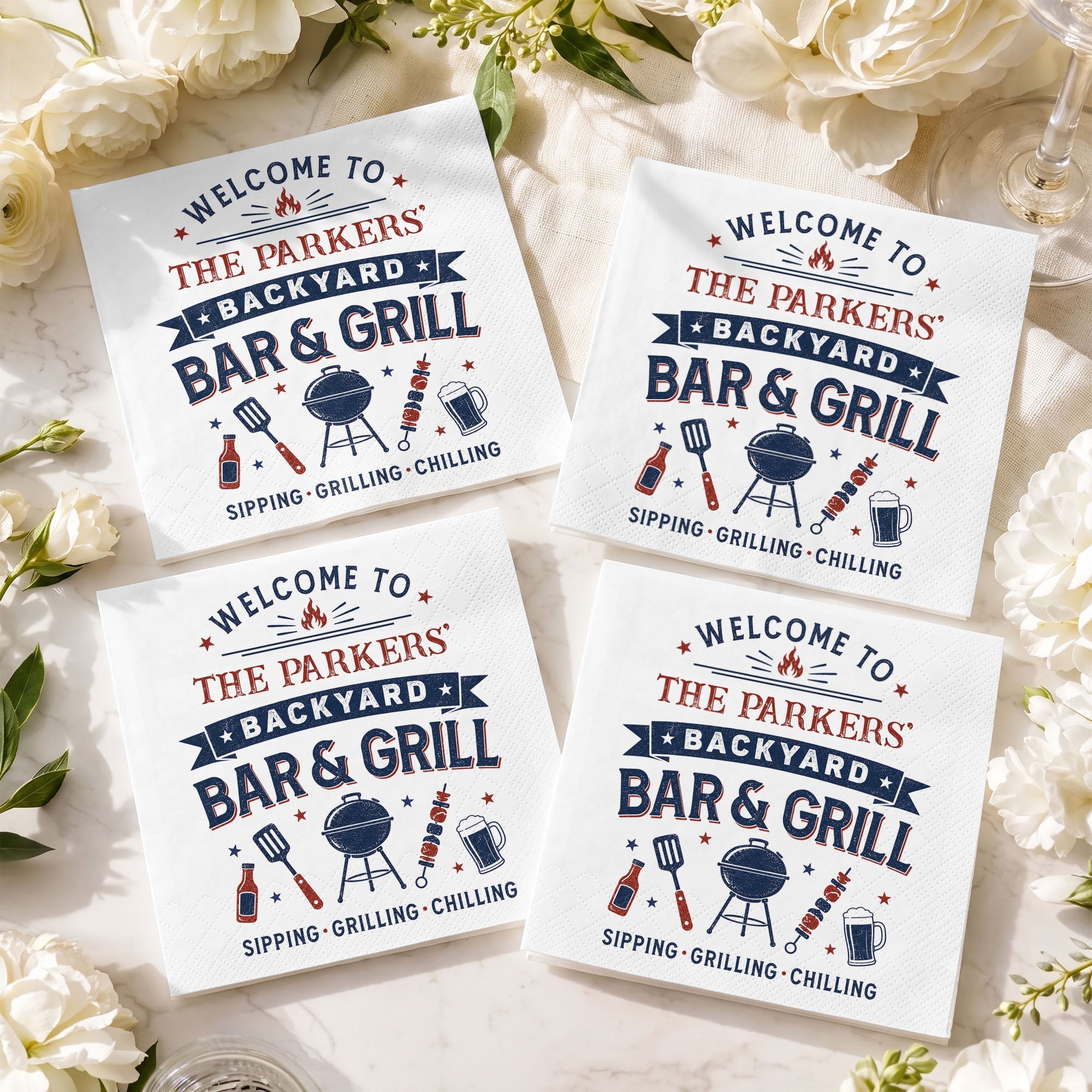 Personalized Cocktail Napkins Custom BBQ Theme Family Gift