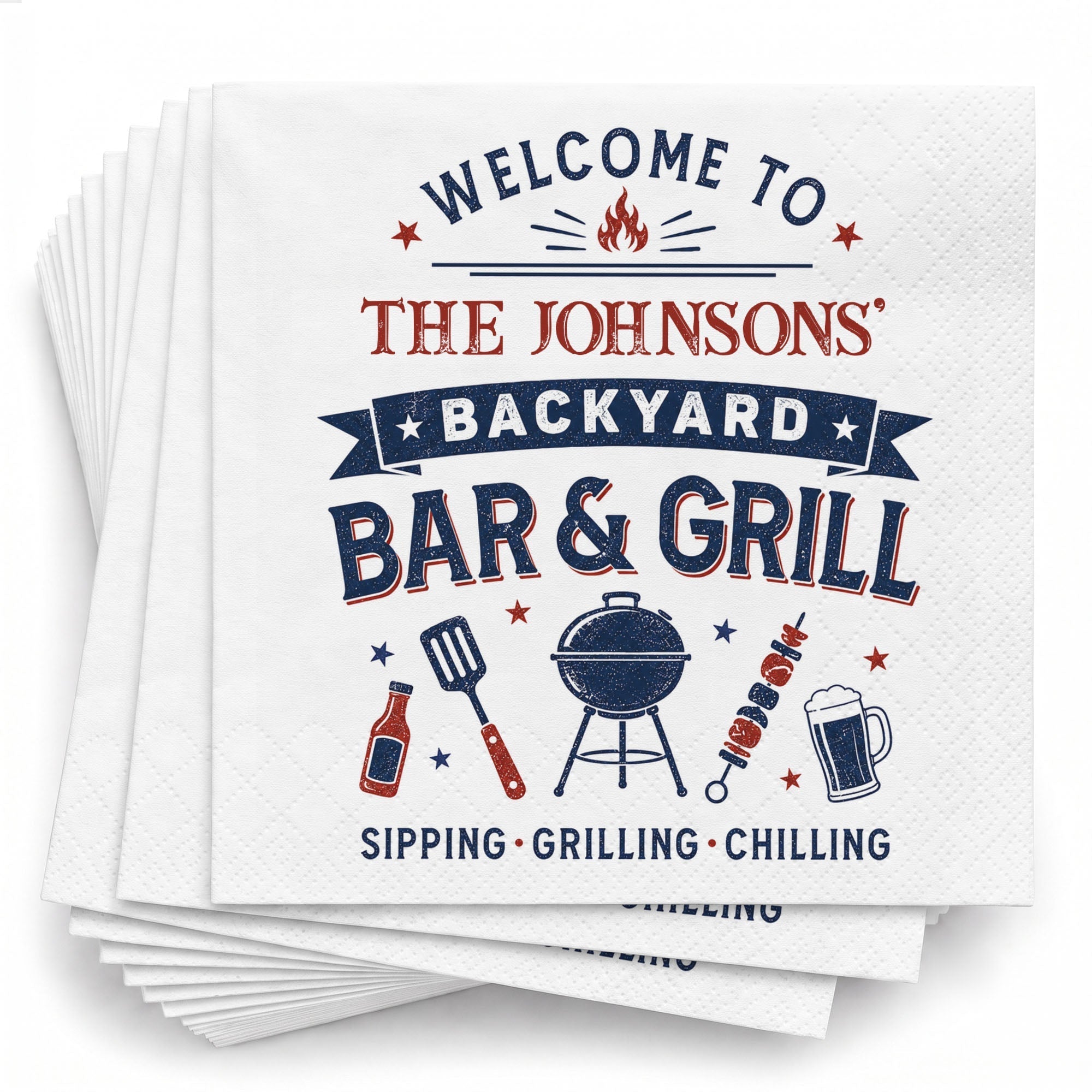 Personalized Cocktail Napkins Custom BBQ Theme Family Gift
