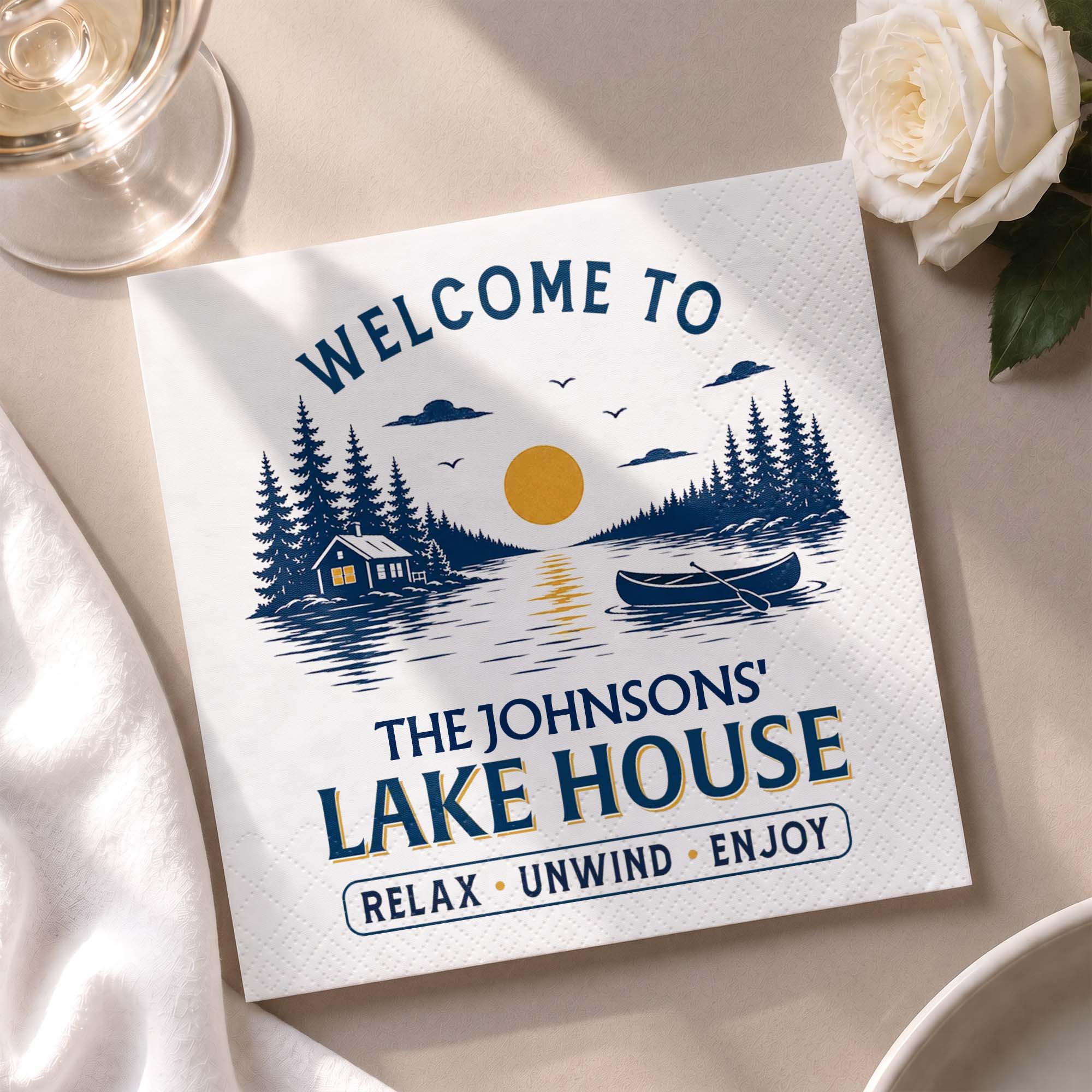 Personalized Cocktail Napkins Custom Family Name Lake House