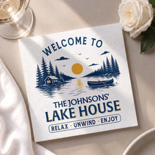 Load image into Gallery viewer, Personalized Cocktail Napkins Custom Family Name Lake House
