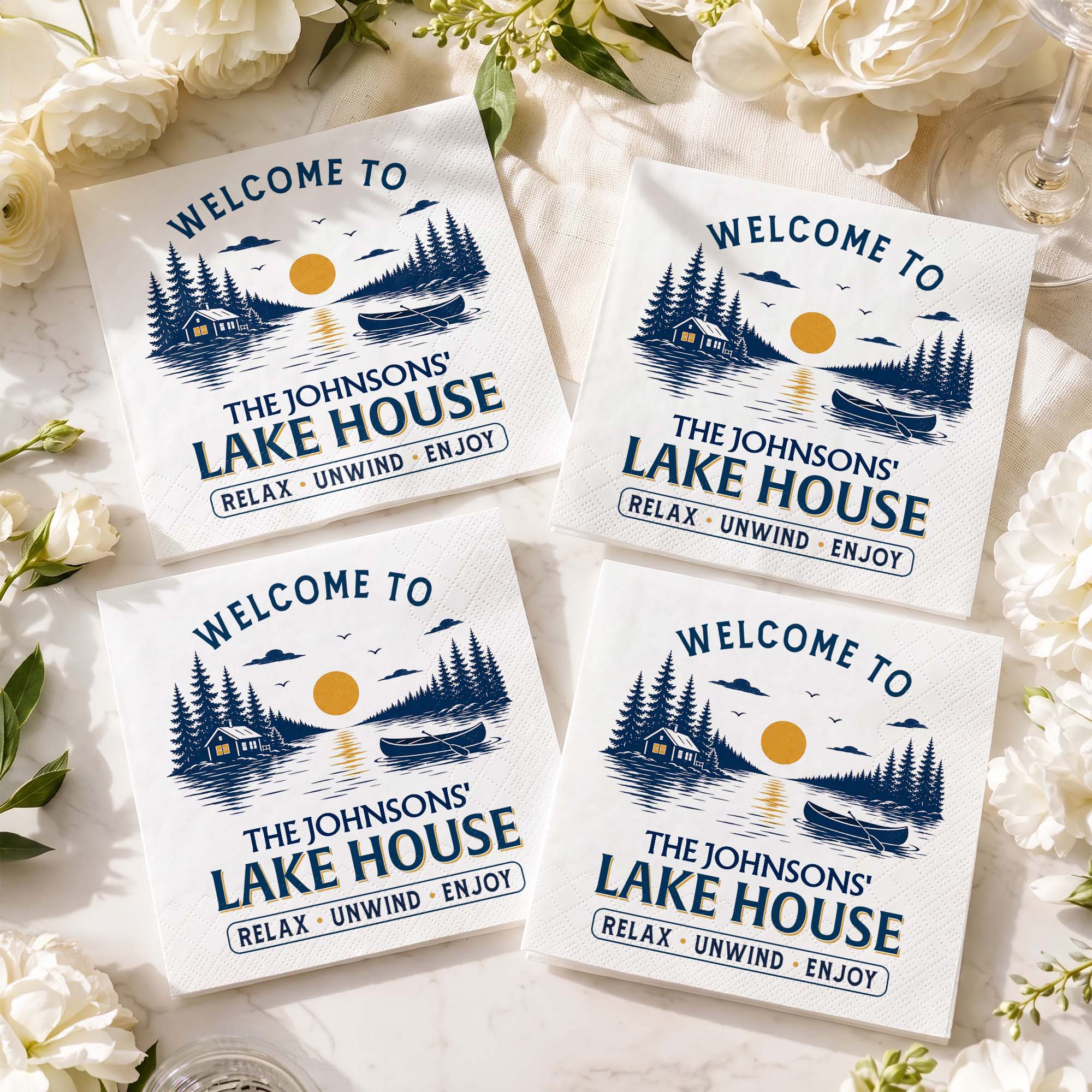 Personalized Cocktail Napkins Custom Family Name Lake House