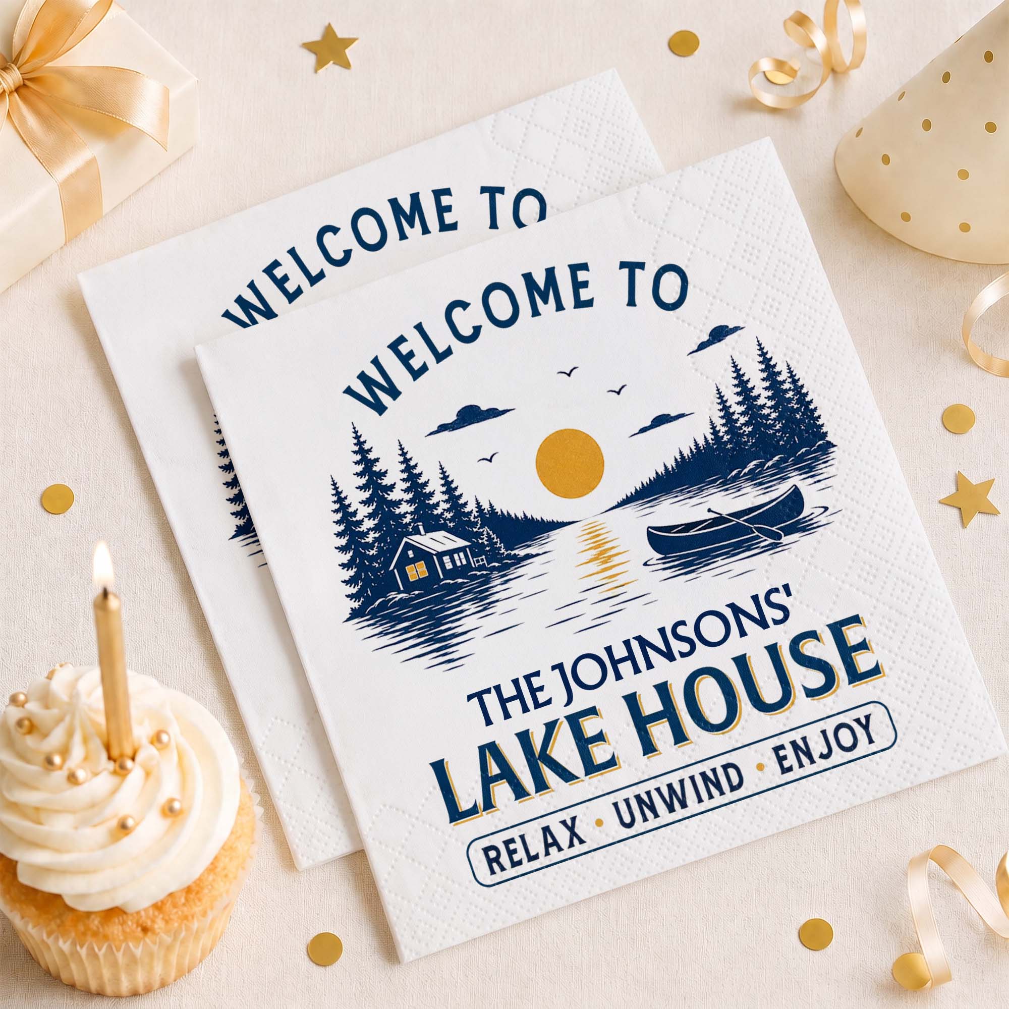 Personalized Cocktail Napkins Custom Family Name Lake House