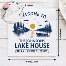 Load image into Gallery viewer, Personalized Cocktail Napkins Custom Family Name Lake House
