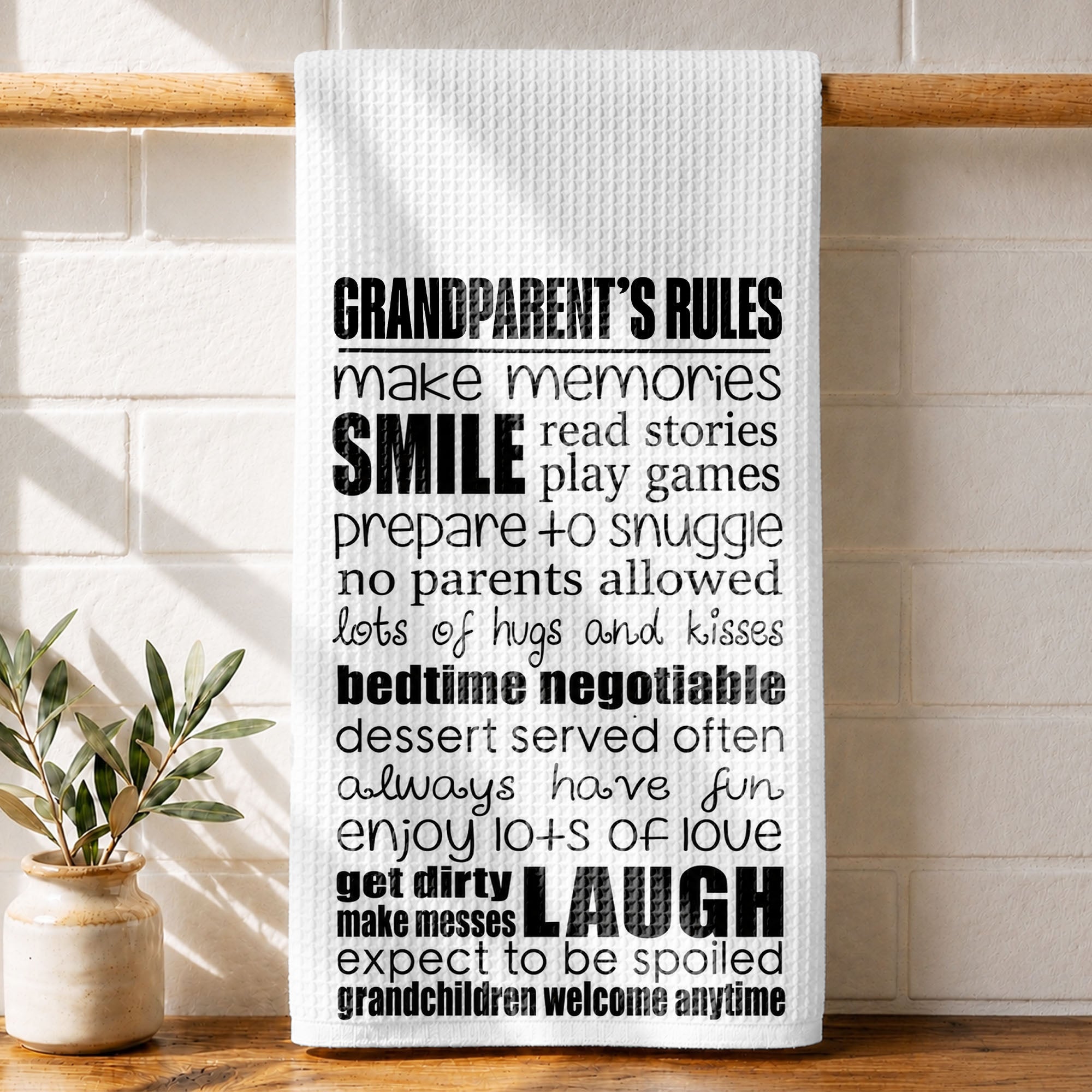 Personalized Kitchen Towel Grandparent's Rules Gift for Family