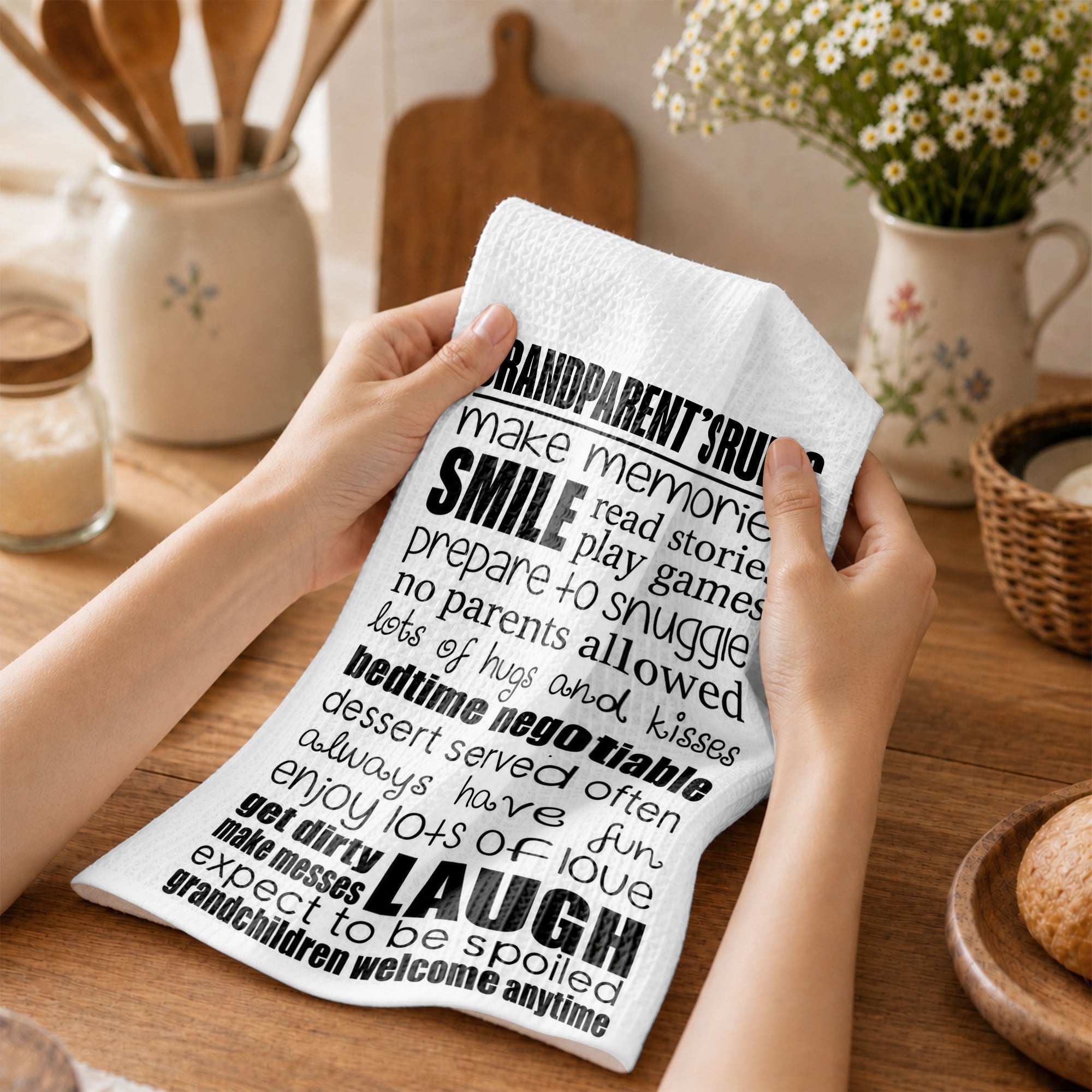 Personalized Kitchen Towel Grandparent's Rules Gift for Family