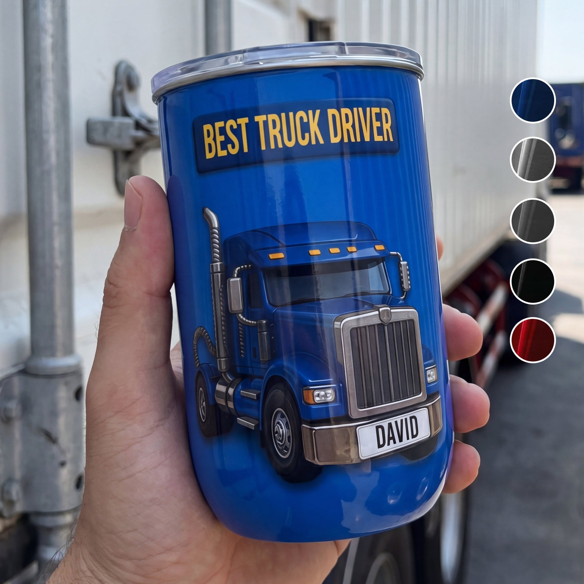 Personalized Blue Semi Truck Tumbler Custom Name Gift for Dad