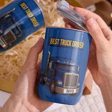 Load image into Gallery viewer, Personalized Blue Semi Truck Tumbler Custom Name Gift for Dad

