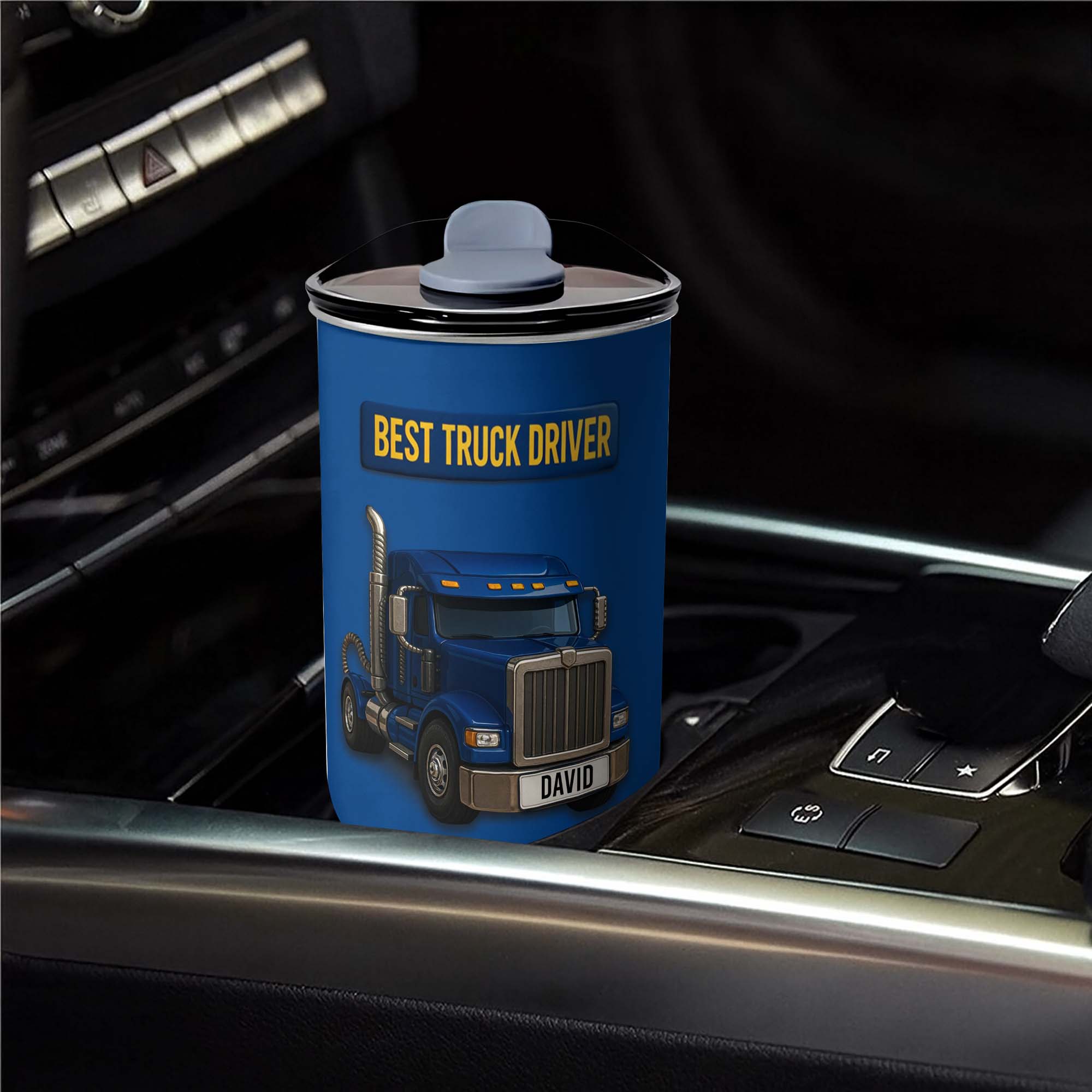 Personalized Blue Semi Truck Tumbler Custom Name Gift for Dad