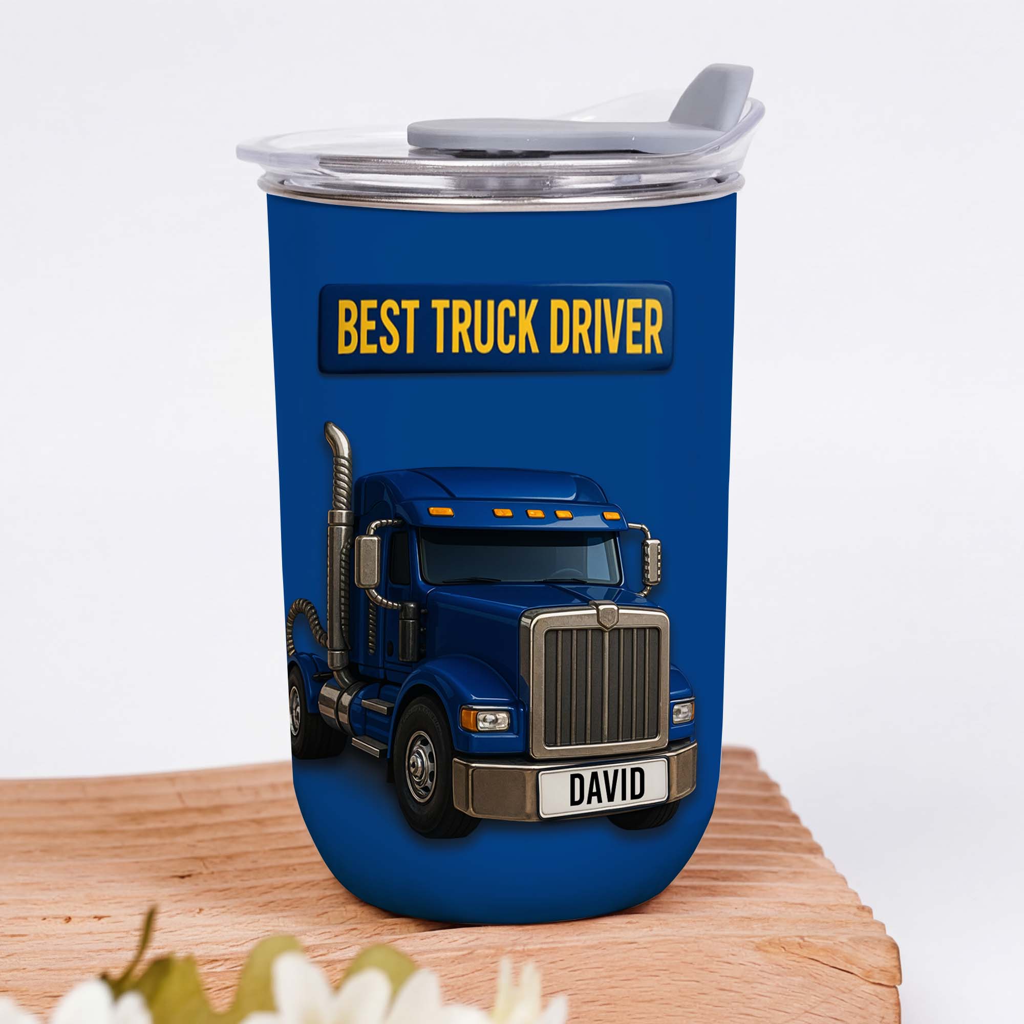 Personalized Blue Semi Truck Tumbler Custom Name Gift for Dad