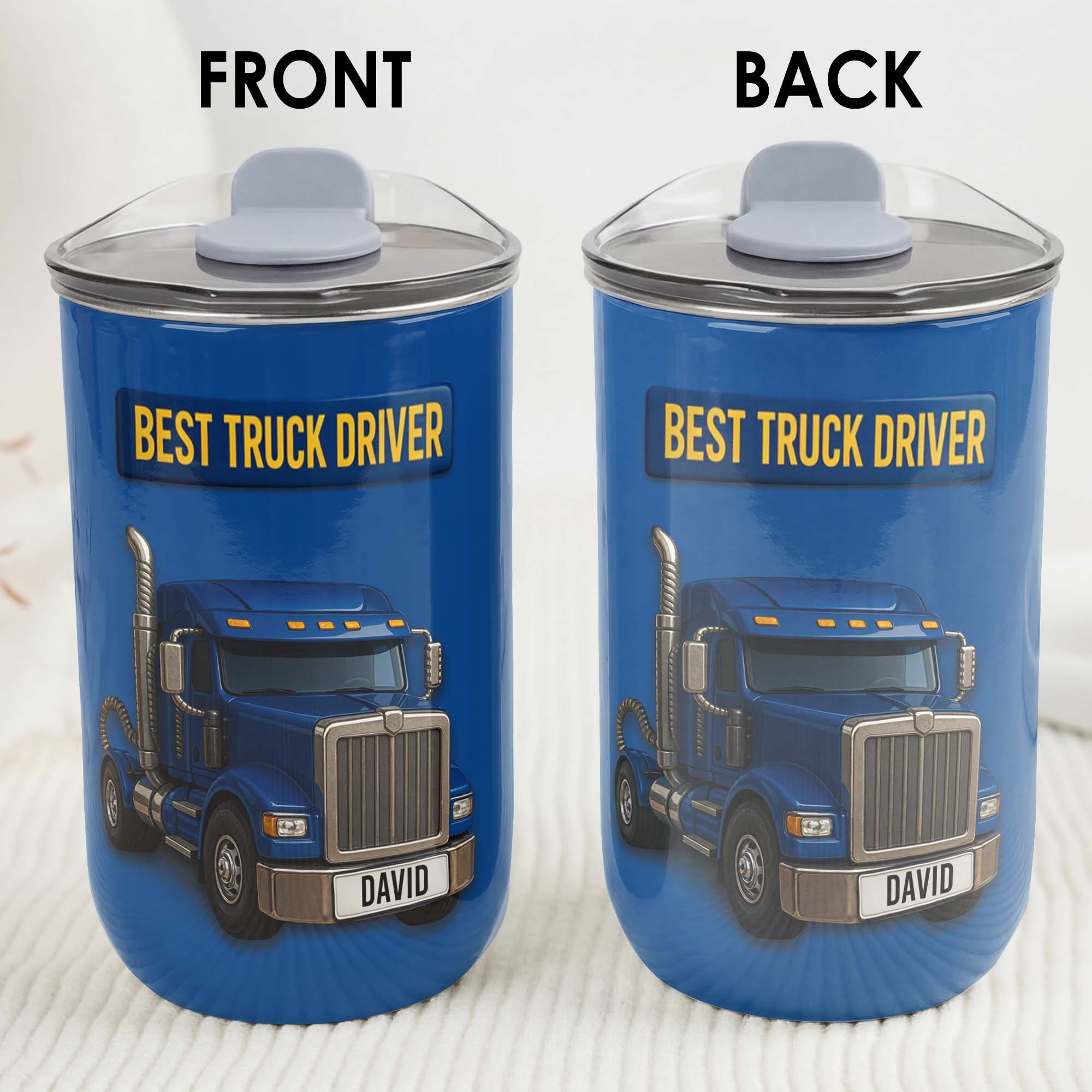 Personalized Blue Semi Truck Tumbler Custom Name Gift for Dad