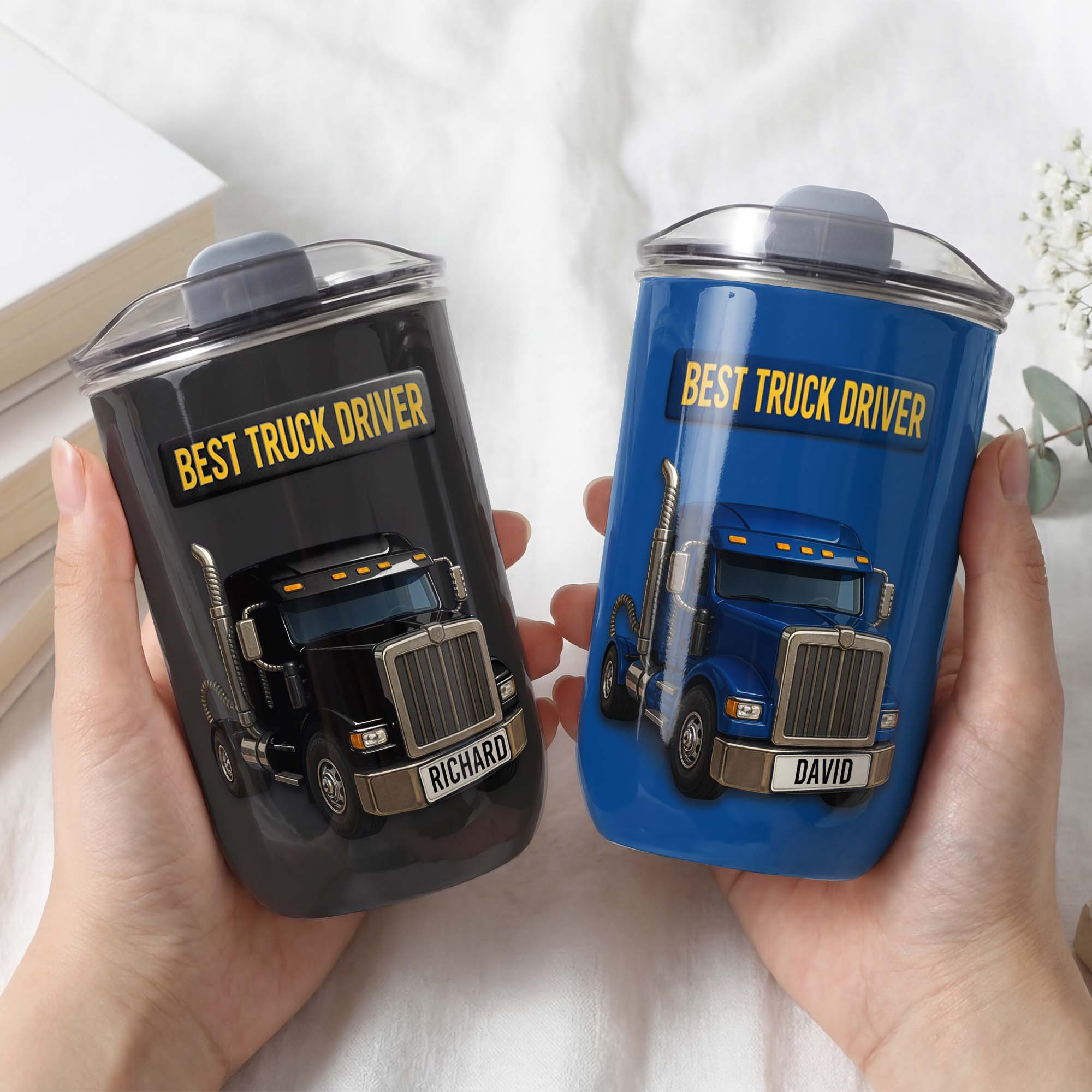 Personalized Blue Semi Truck Tumbler Custom Name Gift for Dad