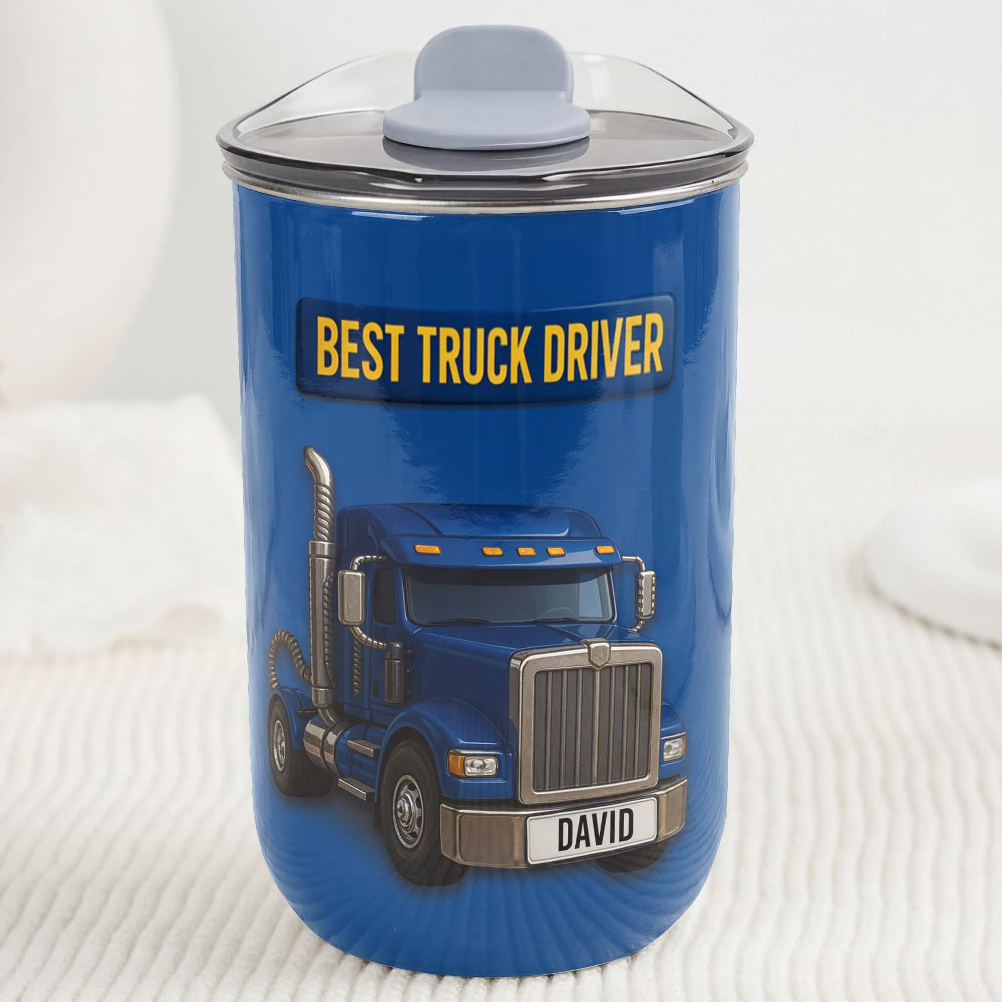 Personalized Blue Semi Truck Tumbler Custom Name Gift for Dad